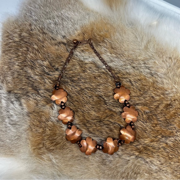 1950’s Copper Costume Choker Necklace Flower Shaped Metal Chain 16” Renoir? - Picture 3 of 6